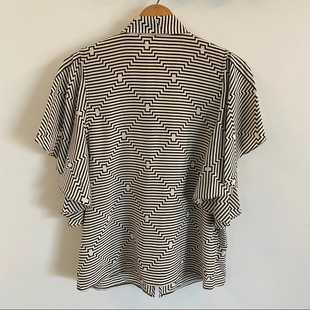 Tracy Reese Silk Tie Neck Flounced Diamond Top M - Picture 7 of 11